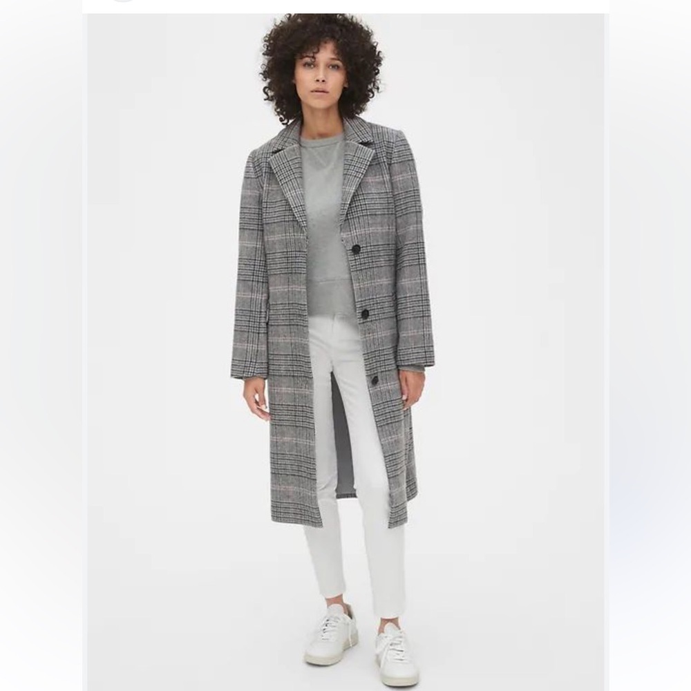 Nwt Gap Plaid Longline Wool-Blend Coat Size L